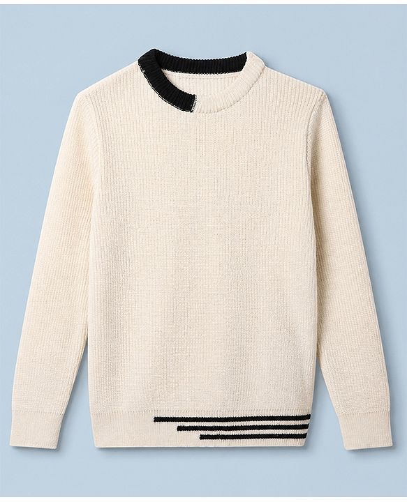 Pine Kids Knit Solid Pullover with Full Sleeves in Black