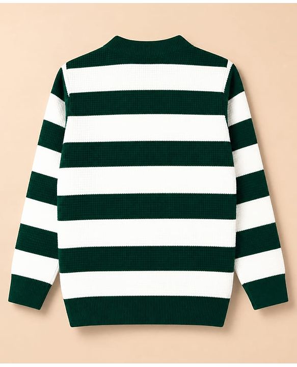 Pine Kids Knit Pullover with Full Sleeves and Striped Design in White