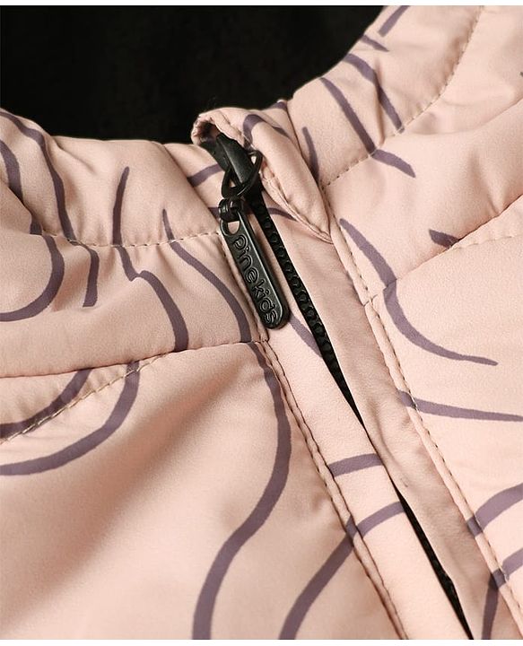Pine Kids Woven Full Sleeves Hooded Paded Quilted Winter Jacket With Bow Print - Pink