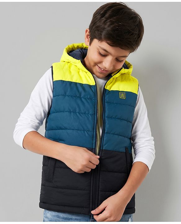 Pine Kids Woven Sleeveless Hooded Padded Winter Jacket - Navy Blue