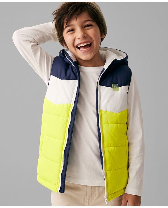Pine Kids Woven Sleeveless Hooded Padded Winter Jacket - Light Yellow