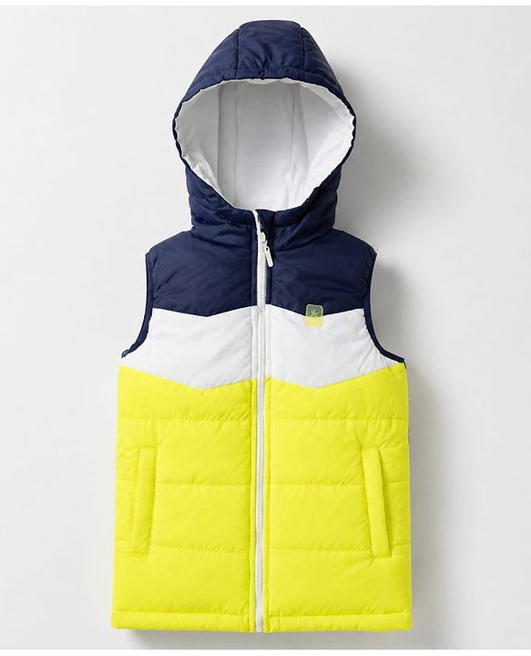 Pine Kids Woven Sleeveless Hooded Padded Winter Jacket - Light Yellow