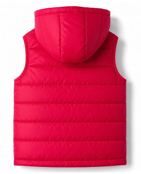 Pine Kids Woven Sleeveless Color Block Padded Hoodie - Red