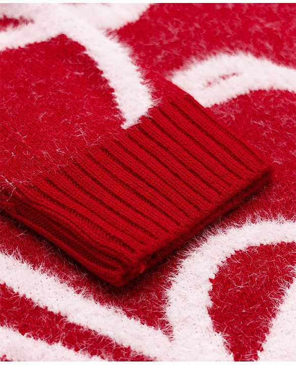 Pine Kids Pullover with Full Sleeves and Hearts Design in Red