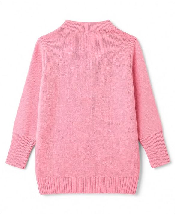 Pine Kids Knit Pullovers Sweater with Full Sleeves and Bow Applique in Pink