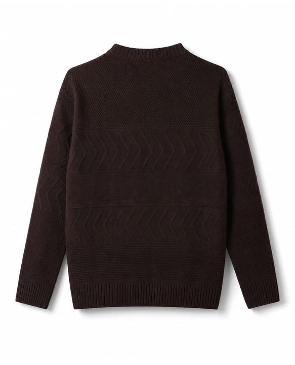 Pine Kids Knit Full Sleeves Solid Textured Pullovers - Brown