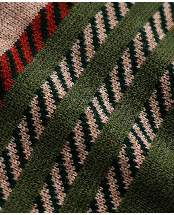 Pine Kids Knit Pullover with Full Sleeves and Striped Print in Green
