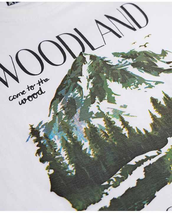 Pine Kids Cotton Knit Half Sleeves T-Shirt with Mountain Landscape Print - White