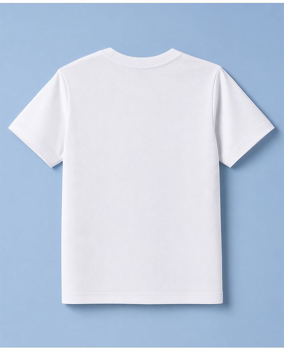 Pine Kids Cotton Knit Half Sleeves T-Shirt with Mountain Landscape Print - White