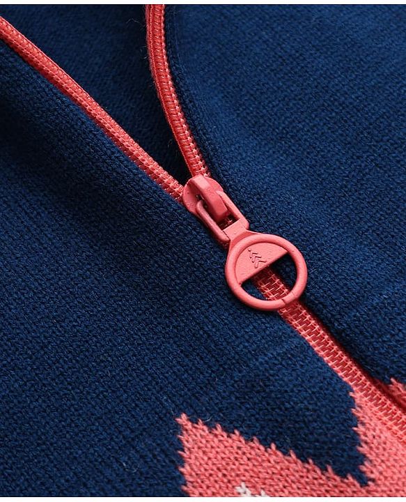 Pine Kids Knit Full Sleeves Front Open Sweater with Abstract Design - Navy Blue