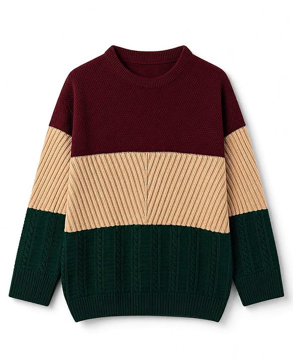 Pine Kids Knit Full Sleeves Pullovers With Cable KNit Design - Maroon
