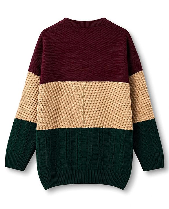 Pine Kids Knit Full Sleeves Pullovers With Cable KNit Design - Maroon