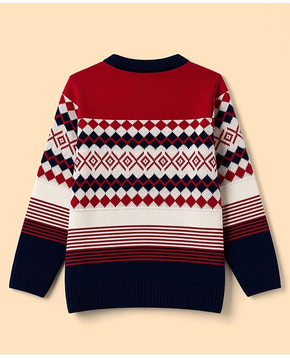 Pine Kids Knit Full Sleeves  Pullovers With Isle Design - Red