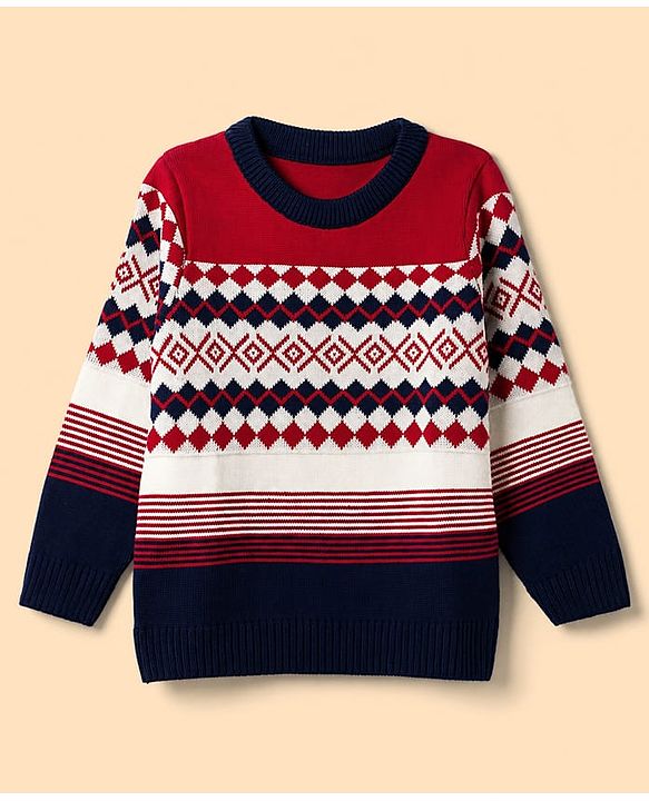 Pine Kids Knit Full Sleeves  Pullovers With Isle Design - Red