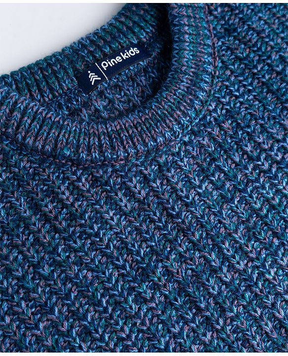 Pine Kids Knit Full Sleeves Pullover Sweater With Cable Knit Design - Navy Blue