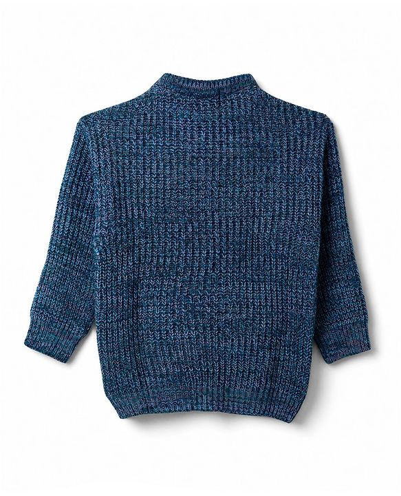 Pine Kids Knit Full Sleeves Pullover Sweater With Cable Knit Design - Navy Blue