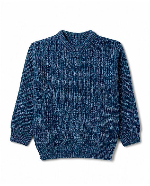 Pine Kids Knit Full Sleeves Pullover Sweater With Cable Knit Design - Navy Blue
