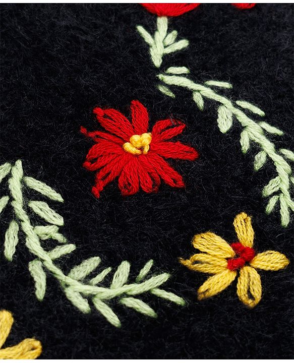 Pine Kids Pullover with Full Sleeves and Floral Embroidery in Black
