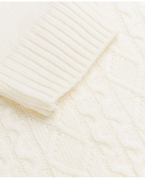 Pine Kids Cable Knit Pullover with Full Sleeves and Floral Embroidery in Offwhite