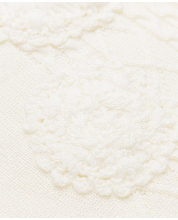 Pine Kids Cable Knit Pullover with Full Sleeves and Floral Embroidery in Offwhite