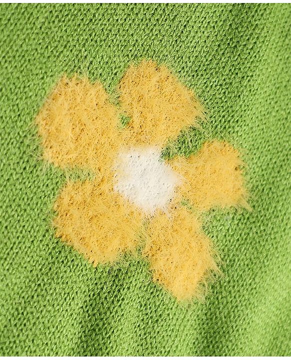 Pine Kids Knit Full Sleeves Pullover with Flower Design - Green