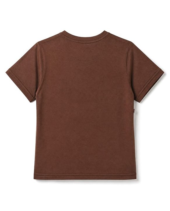 Pine Kids 100% Cotton Knit Half Sleeves T-Shirt with Truck Print - Brown
