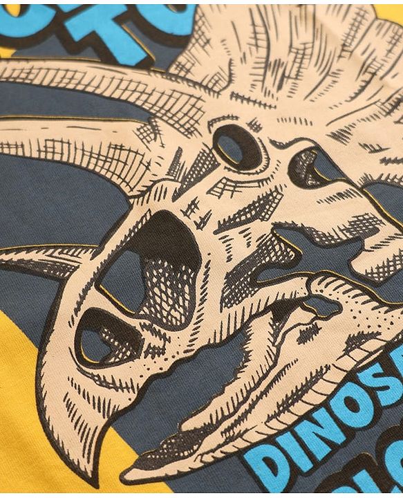 Pine Kids 100% Cotton Knit T-Shirts with Half Sleeves and Triceratops Print - Yellow