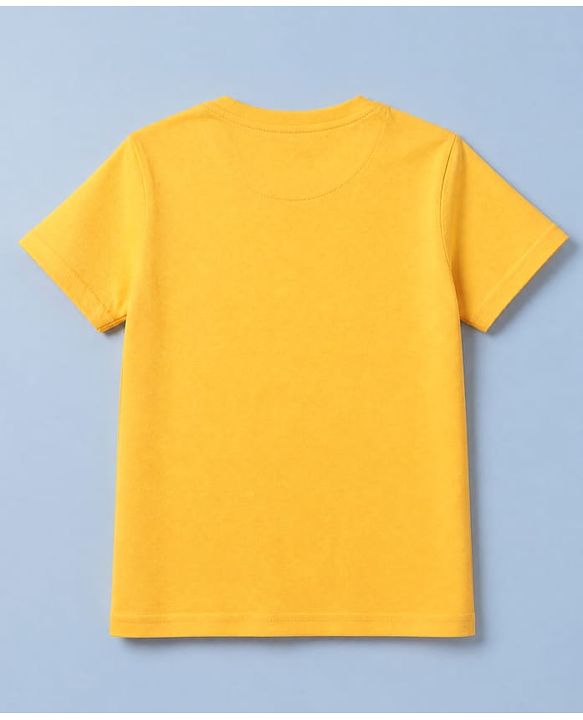 Pine Kids 100% Cotton Knit T-Shirts with Half Sleeves and Triceratops Print - Yellow
