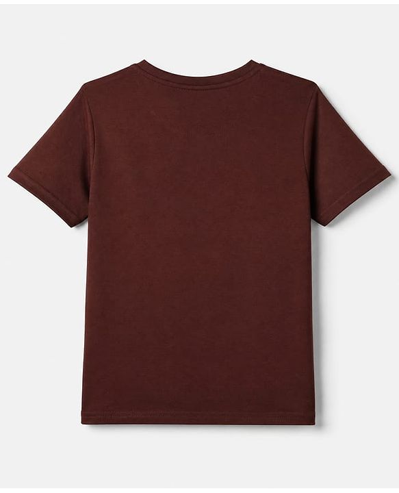 Pine Kids 100% Cotton Knit T-Shirt with Half Sleeves and Spaceship Print - Brown