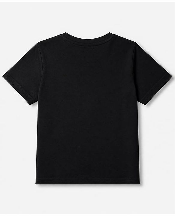 Pine Kids Cotton Knit T-Shirt with Half Sleeves and Basketball Player Print - Black