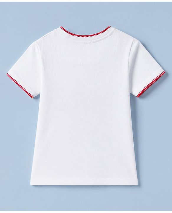 Pine Kids 100% Cotton Knit Solid T-Shirts with Half Sleeves - White