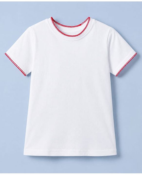 Pine Kids 100% Cotton Knit Solid T-Shirts with Half Sleeves - White