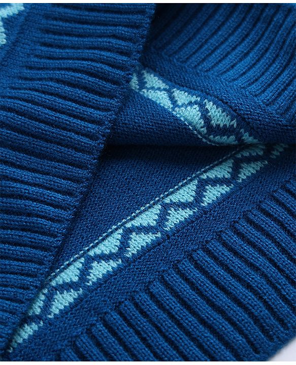Pine Kids Knit Full Sleeves Pullover with Geometric Design - Blue