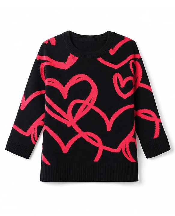 Pine Kids Knit Full Sleeves Sweater Set with Heart Design - Black