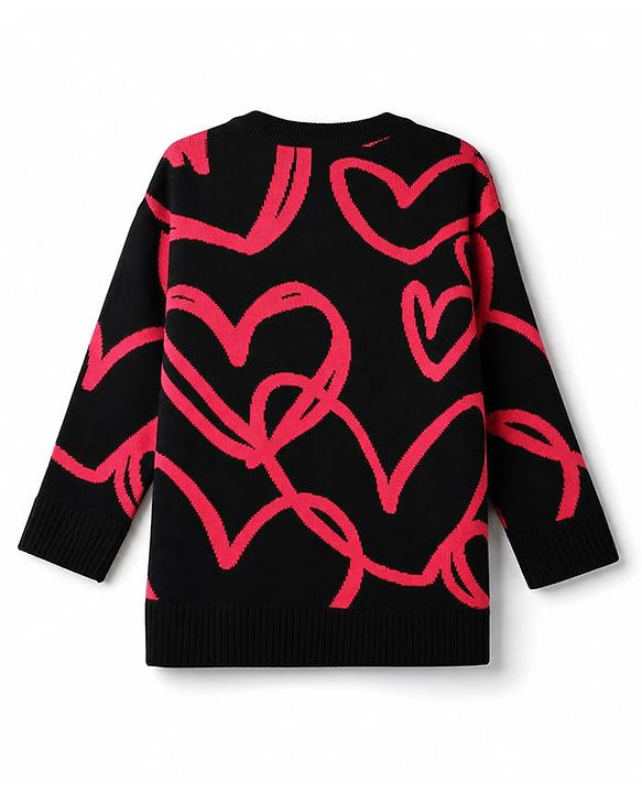 Pine Kids Knit Full Sleeves Sweater Set with Heart Design - Black