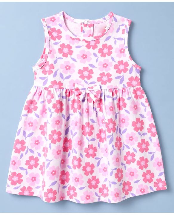 Babyhug Cotton Single Jersey Knit Half Sleeves Floral Printed Frock with Shrug - Pink