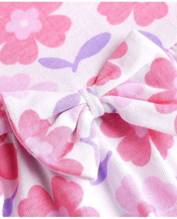 Babyhug Cotton Single Jersey Knit Half Sleeves Floral Printed Frock with Shrug - Pink