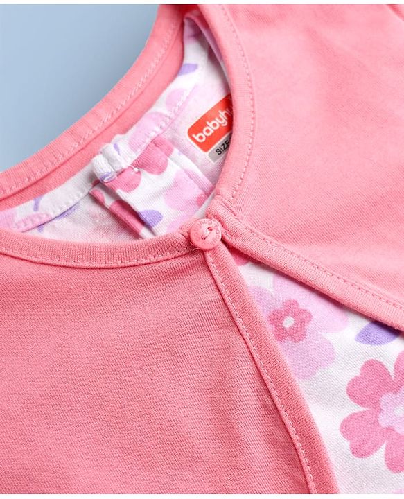 Babyhug Cotton Single Jersey Knit Half Sleeves Floral Printed Frock with Shrug - Pink