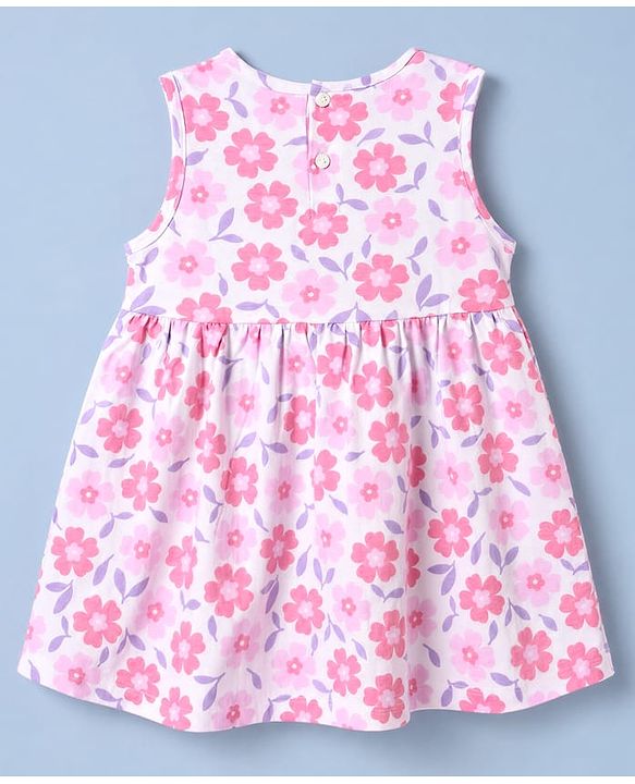 Babyhug Cotton Single Jersey Knit Half Sleeves Floral Printed Frock with Shrug - Pink