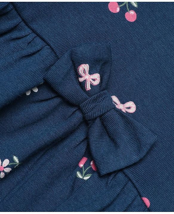 Babyhug Single Jersey Knit Frock and Bloomer with Full Sleeves and Floral Print - Navy Blue
