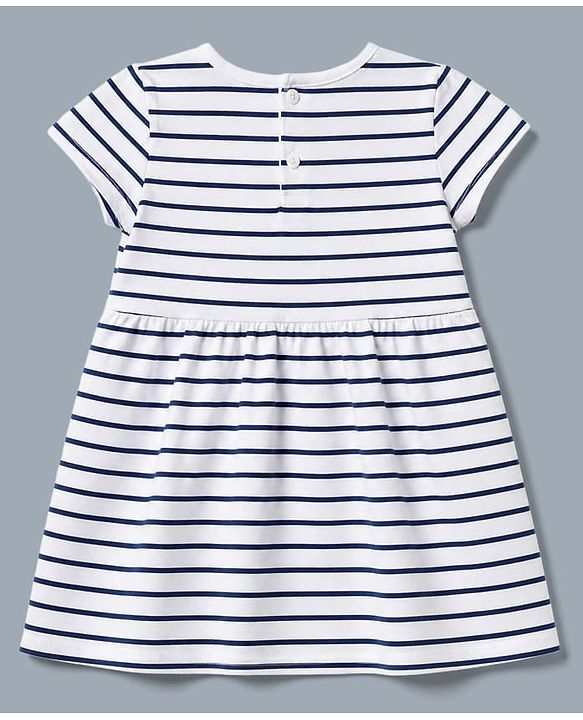 Babyhug Single Jersey Knit Frock with Half Sleeves and Striped Print in Red & White