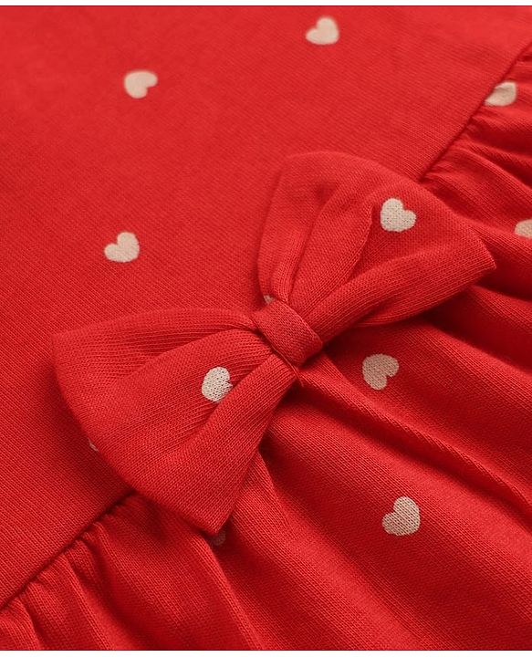 Babyhug Single Jersey Knit Frock with Half Sleeves and Striped Print in Red & White
