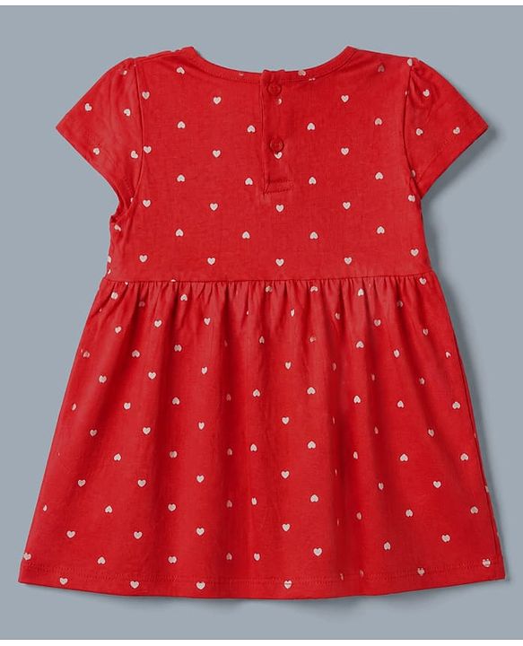 Babyhug Single Jersey Knit Frock with Half Sleeves and Striped Print in Red & White