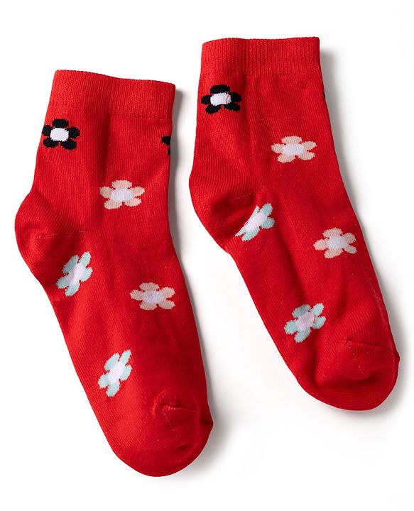 Cute Walk by Babyhug Knit Anti Bacterial Ankle Length Socks With Bunny Floral & Polka Dots Design Pack of 3 - Red Pink & Purple