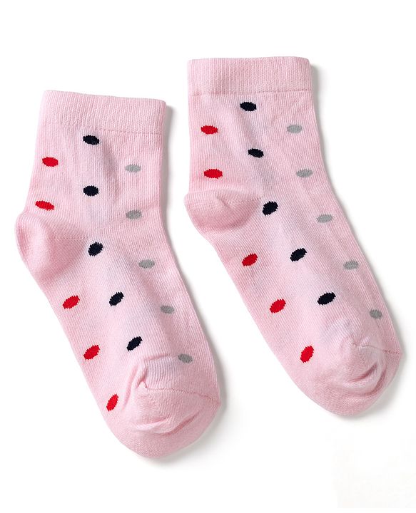 Cute Walk by Babyhug Knit Anti Bacterial Ankle Length Socks With Bunny Floral & Polka Dots Design Pack of 3 - Red Pink & Purple