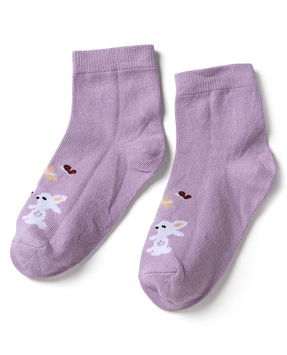 Cute Walk by Babyhug Knit Anti Bacterial Ankle Length Socks With Bunny Floral & Polka Dots Design Pack of 3 - Red Pink & Purple
