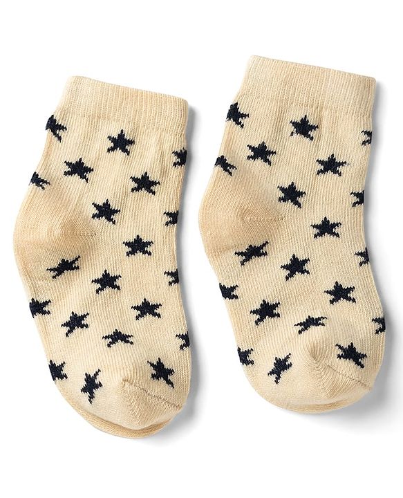 Cute Walk by Babyhug Non Terry Knit Anti-bacterial Ankle Length Striped Socks With Star Design Pack of 3 - Black & Beige