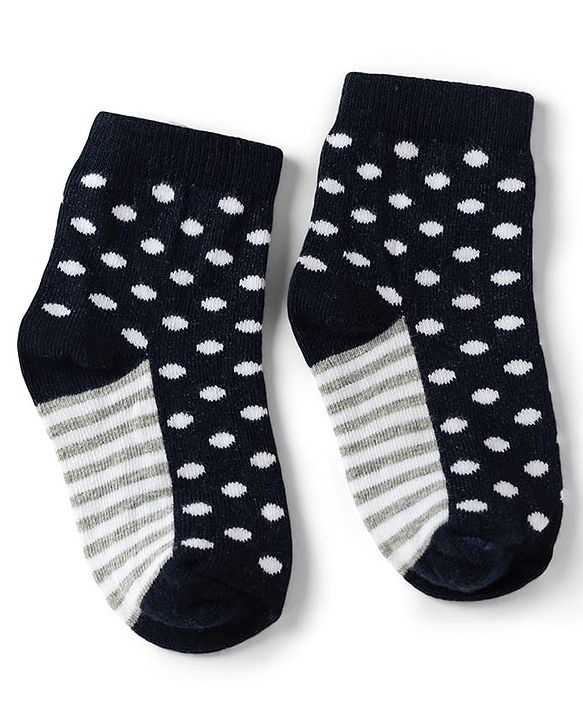 Cute Walk by Babyhug Non Terry Knit Anti-bacterial Ankle Length Striped Socks With Star Design Pack of 3 - Black & Beige
