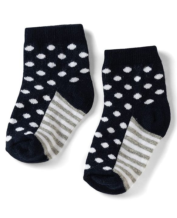 Cute Walk by Babyhug Non Terry Knit Anti-bacterial Ankle Length Striped Socks With Star Design Pack of 3 - Black & Beige