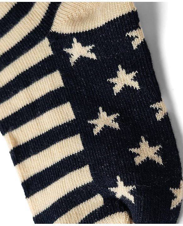 Cute Walk by Babyhug Non Terry Knit Anti-bacterial Ankle Length Striped Socks With Star Design Pack of 3 - Black & Beige